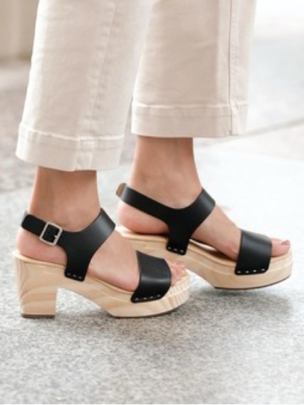 Anthropologie Nisolo All Day Open Toe Clog Black Wood Leather Sandal Size 8